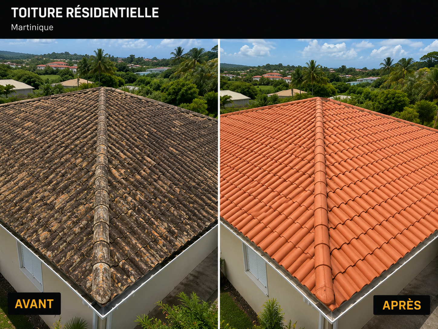 Toiture résidentielle — avant / après