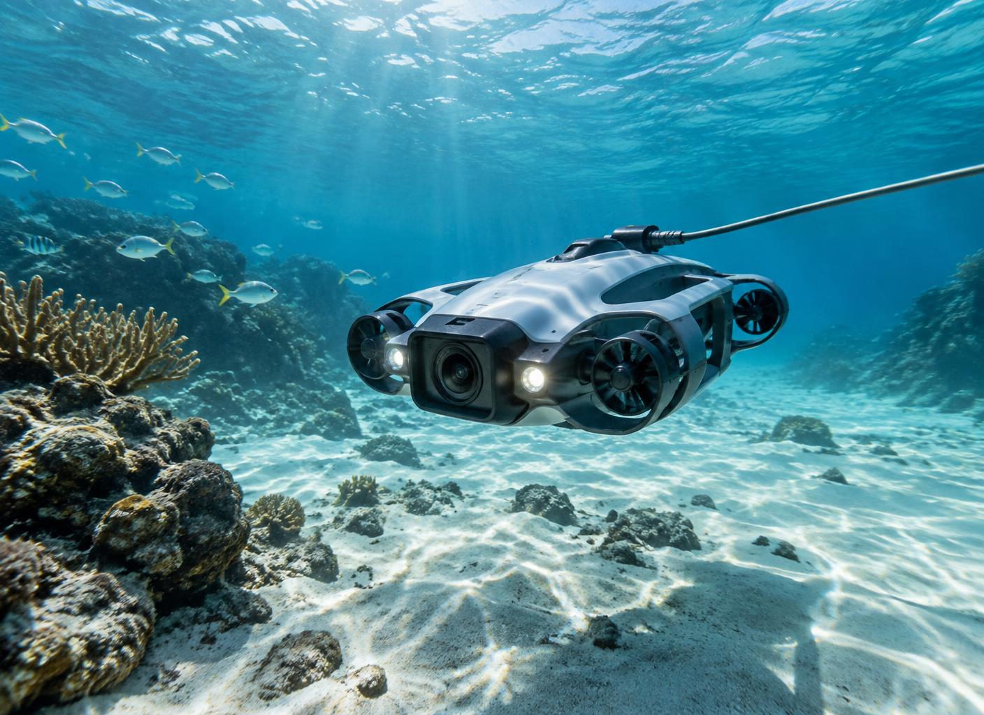 drone sous-marin en exploration dans les eaux tropicales des Caraïbes
